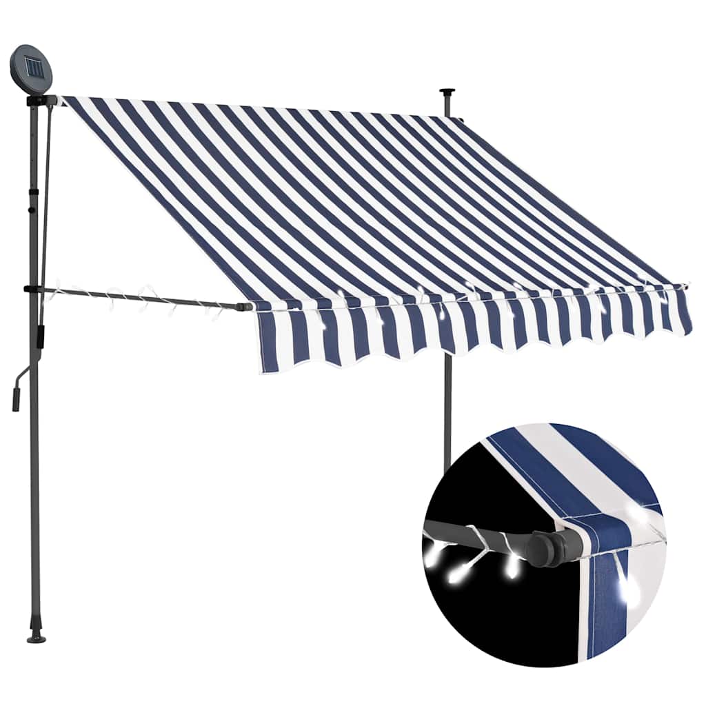 foto del prodotto tenda da sole retrattile manuale con led 150 cm blu e bianco cod mxl 18857