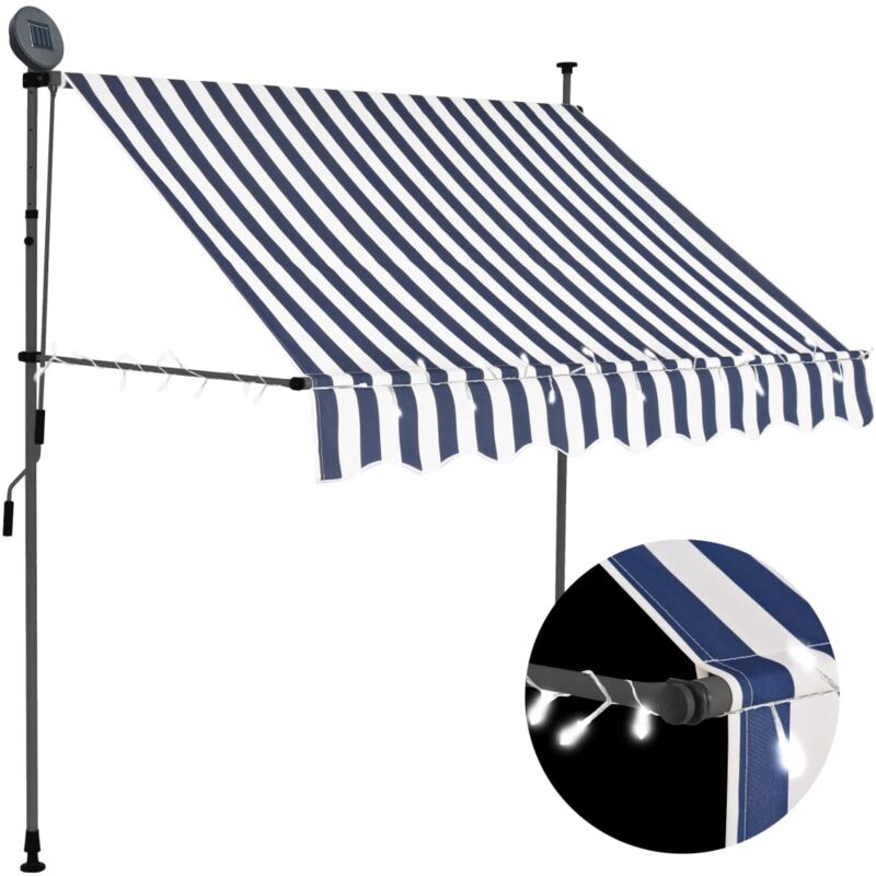 foto del prodotto tenda da sole retrattile manuale con led 200 cm blu e bianca vidaxl 715083
