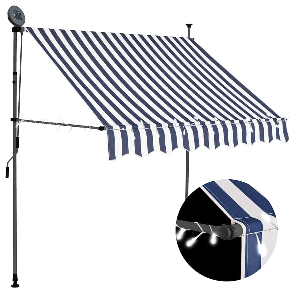 foto del prodotto tenda da sole retrattile manuale con led 200 cm blu e bianco cod mxl 18858