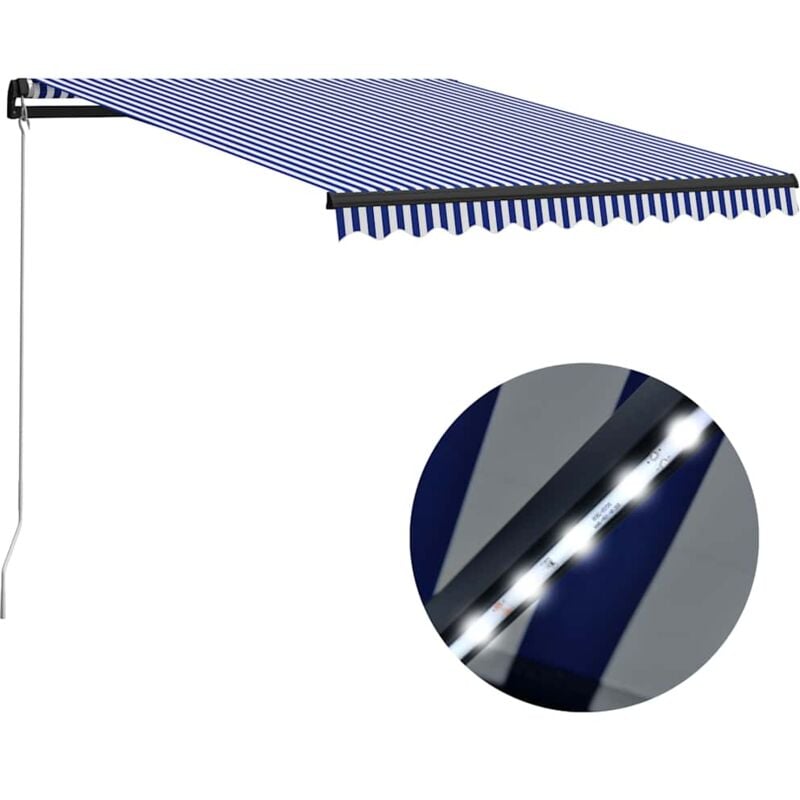 foto del prodotto tenda da sole retrattile manuale con led 300x250cm blu e bianco