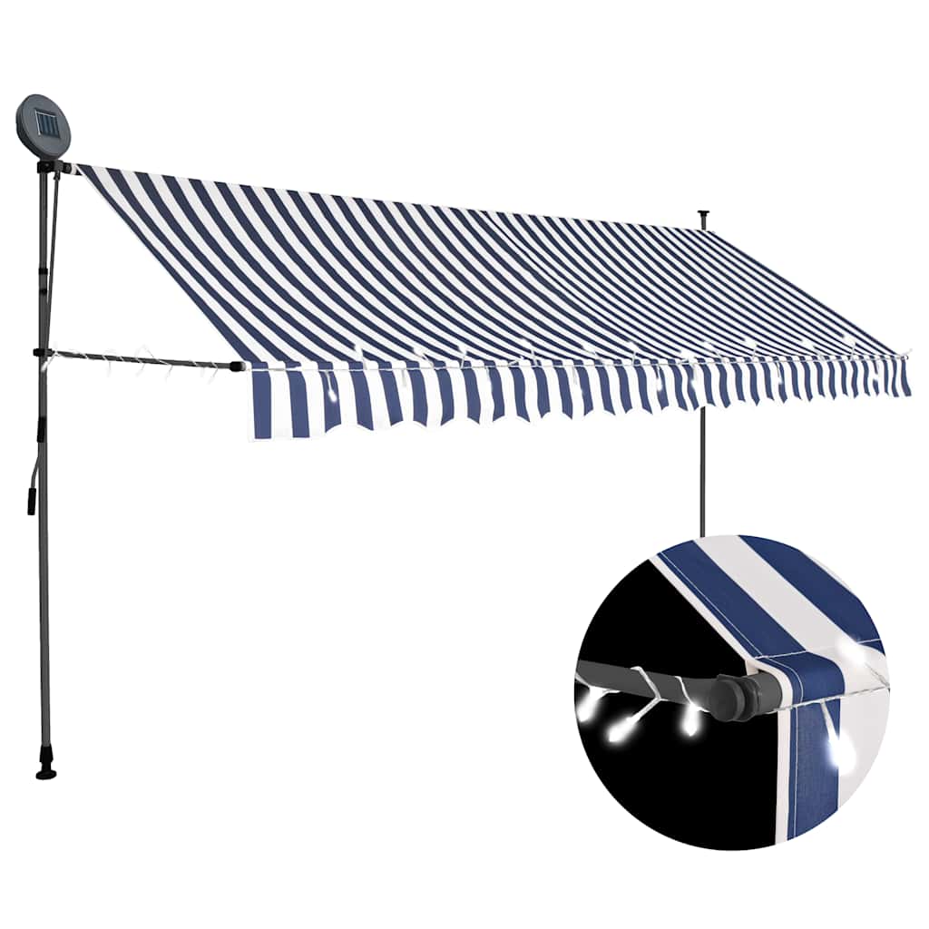 foto del prodotto tenda da sole retrattile manuale con led 350 cm blu e bianco cod mxl 14427
