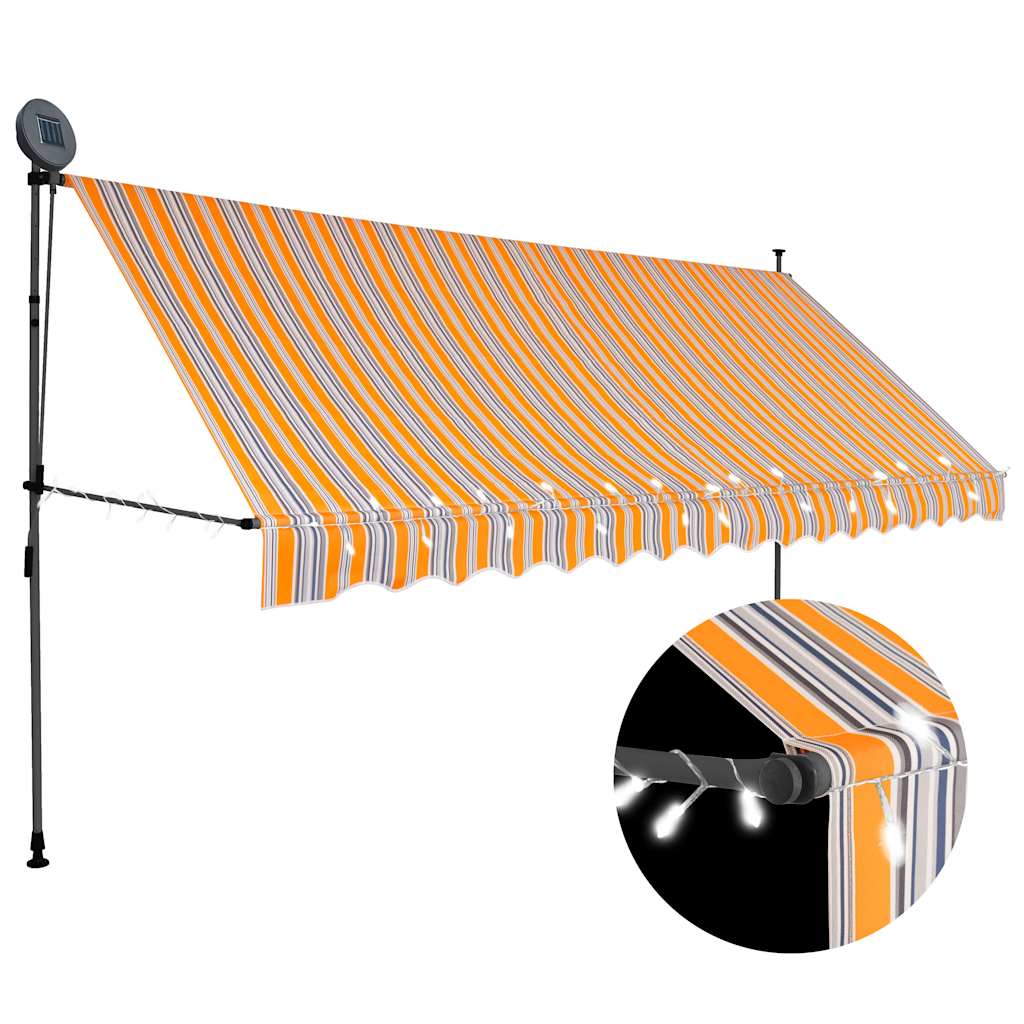foto del prodotto tenda da sole retrattile manuale con led 350 cm gialla e blu