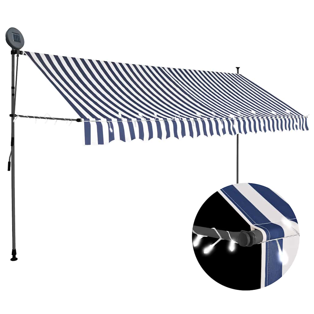 foto del prodotto tenda da sole retrattile manuale con led 400 cm blu e bianco cod mxl 18859