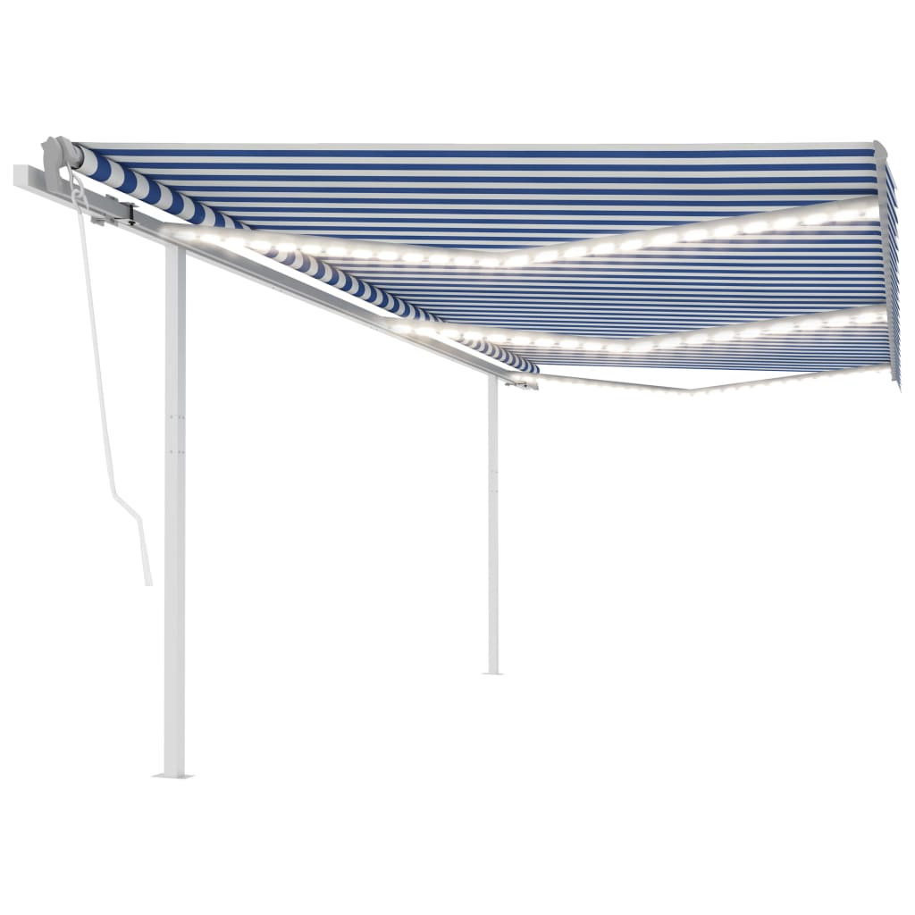foto del prodotto tenda da sole retrattile manuale con led 6x3 m blu e bianca cod mxl 43800