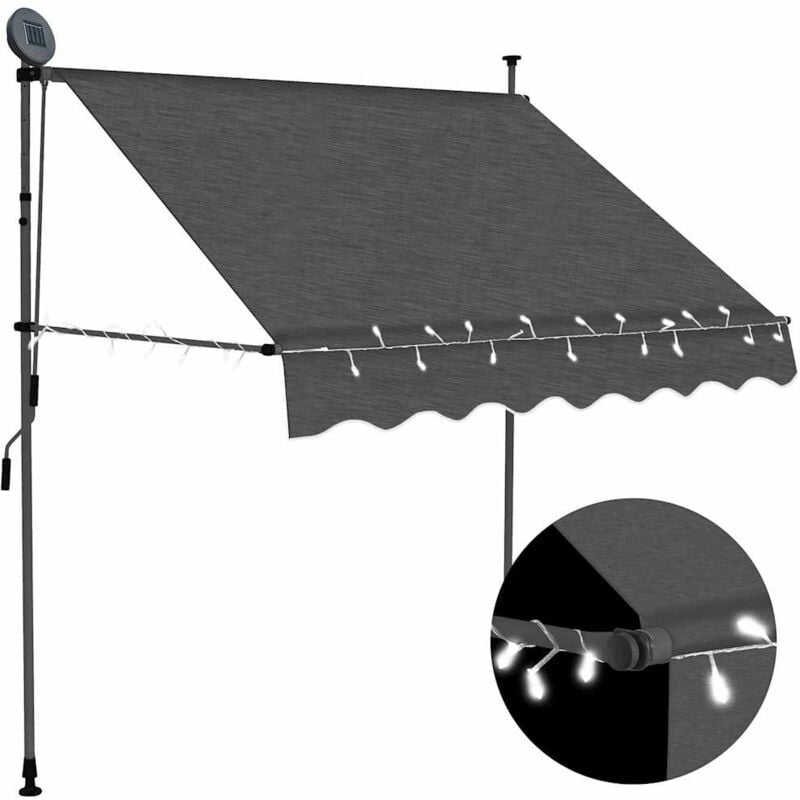 foto del prodotto tenda da sole retrattile manuale con led antracite varie dimensioni dimensioni 200 cm