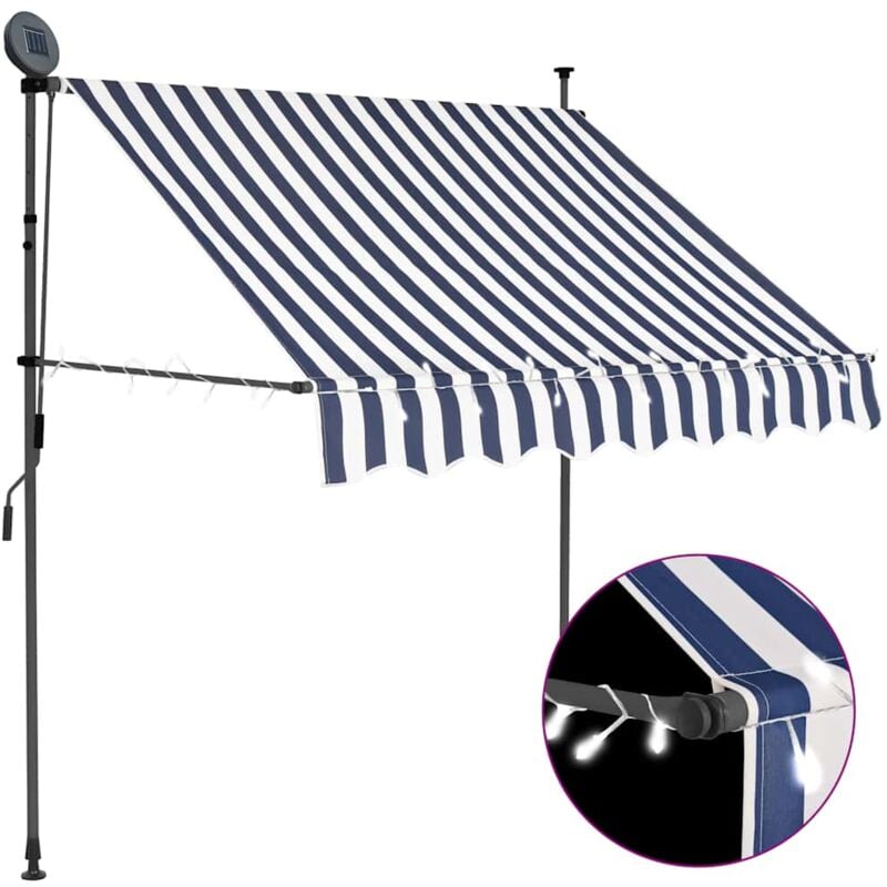 foto del prodotto tenda da sole retrattile manuale con led blu e bianco varie dimensioni dimensioni 100 cm