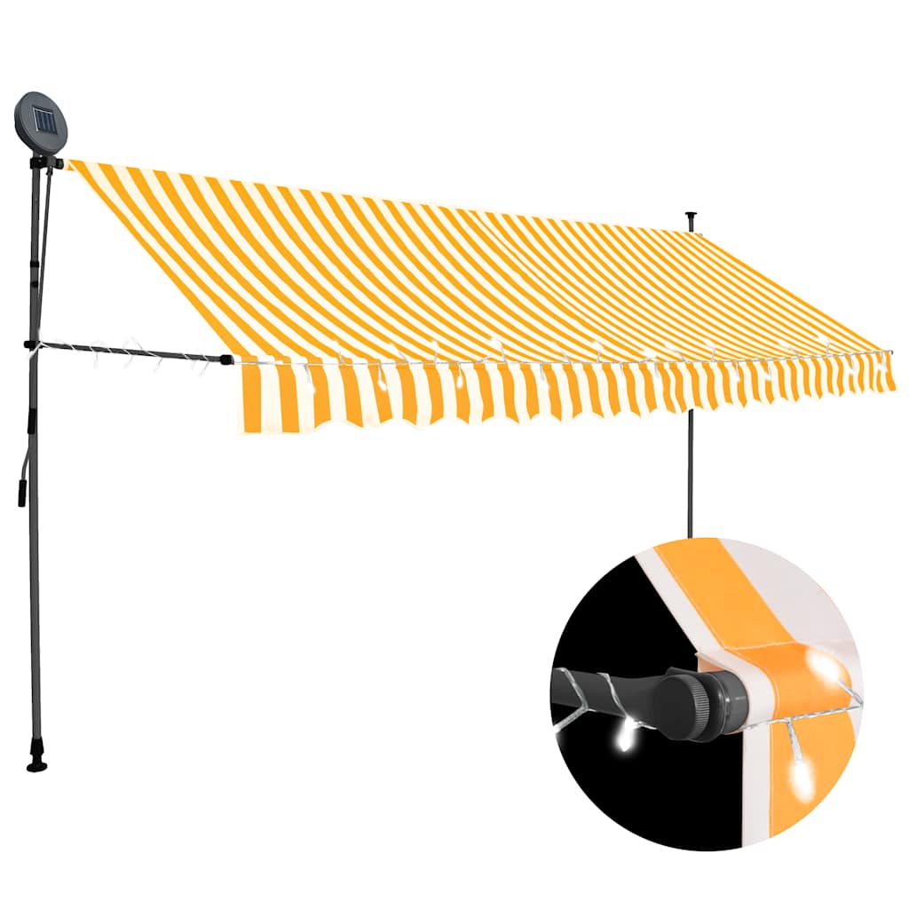 foto del prodotto tenda da sole retrattile manuale led 350 cm bianco e arancione cod mxl 14349