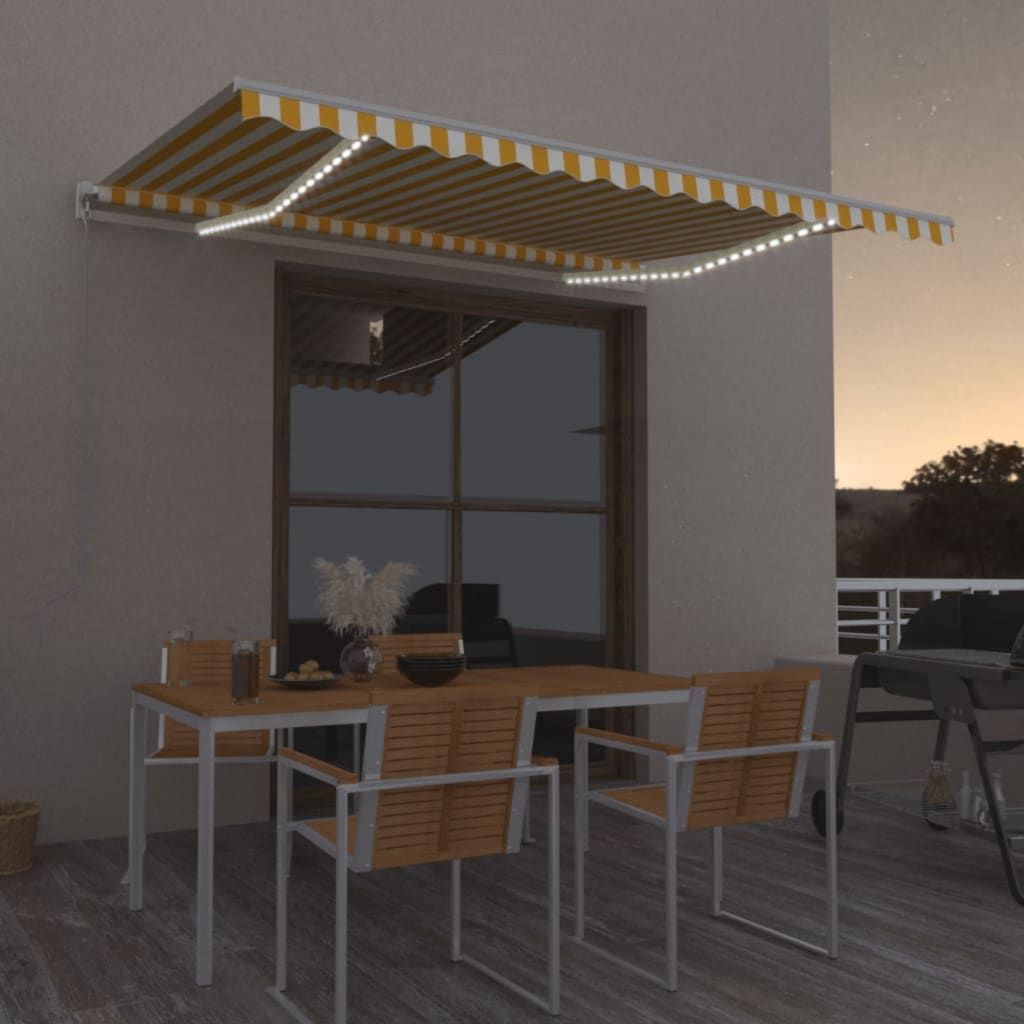 foto del prodotto tenda da sole retrattile manuale led 400x350 cm giallo bianco cod mxl 41242