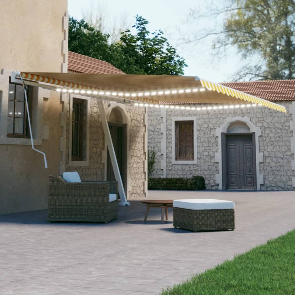 foto del prodotto tenda da sole retrattile manuale led 500x300 cm gialla e bianca cod mxl 29963