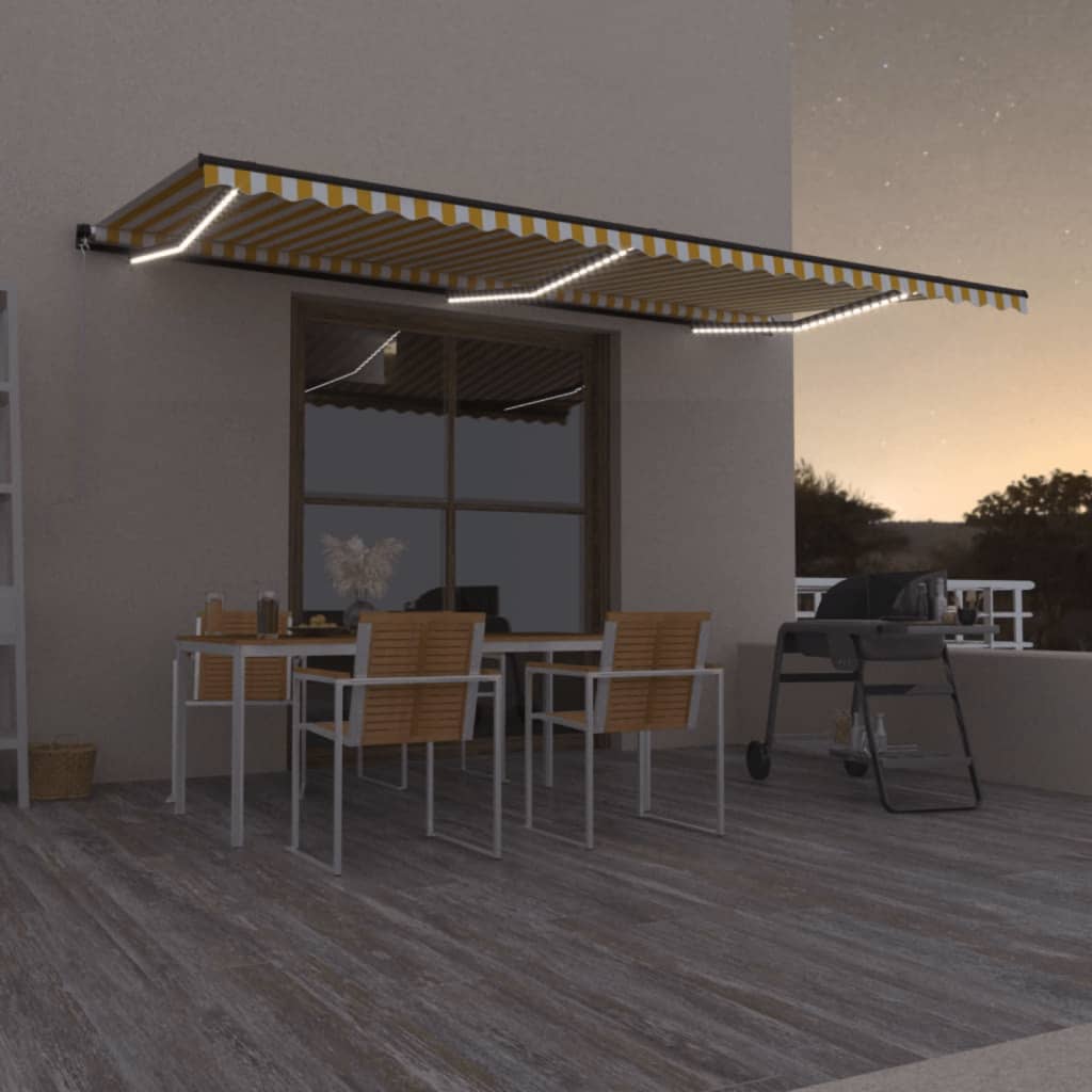 foto del prodotto tenda da sole retrattile manuale led 600x350 cm gialla e bianca cod mxl 43654
