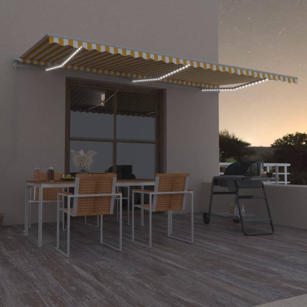 foto del prodotto tenda da sole retrattile manuale led 600x350 cm giallo e bianco cod mxl 43686