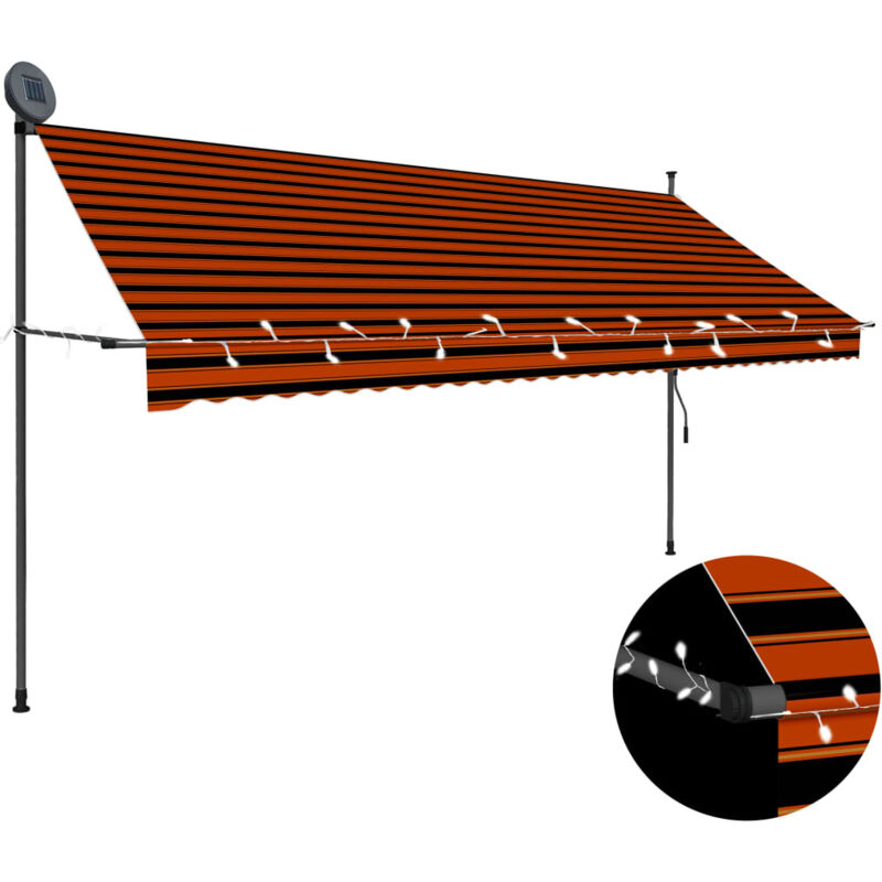 foto del prodotto tenda da sole retrattile manuale led arancione e marrone varie dimensioni dimensioni 350 cm