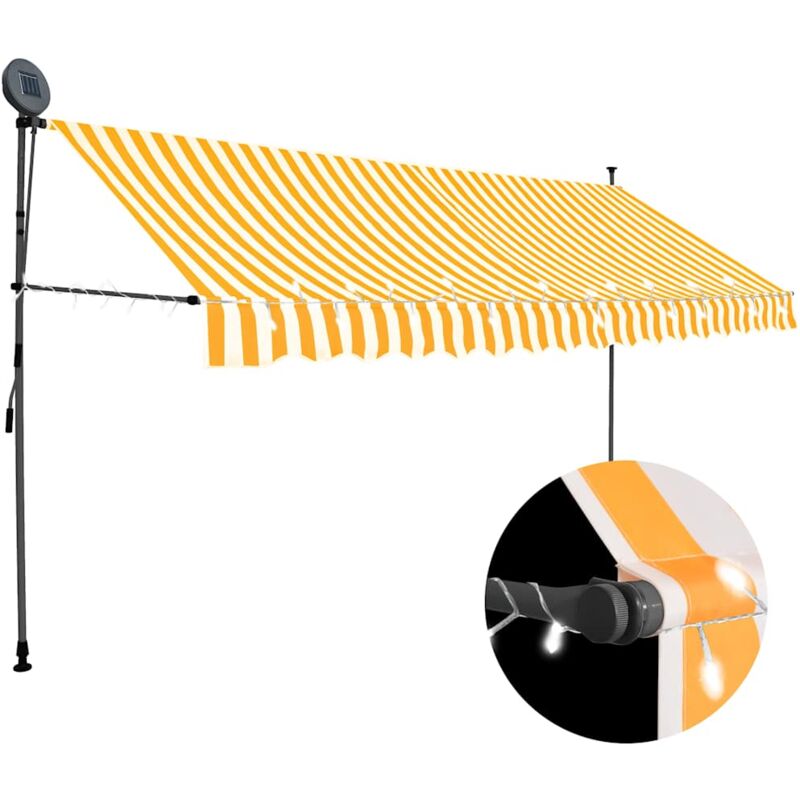 foto del prodotto tenda da sole retrattile manuale led bianco e arancione varie dimensioni dimensioni 400 cm