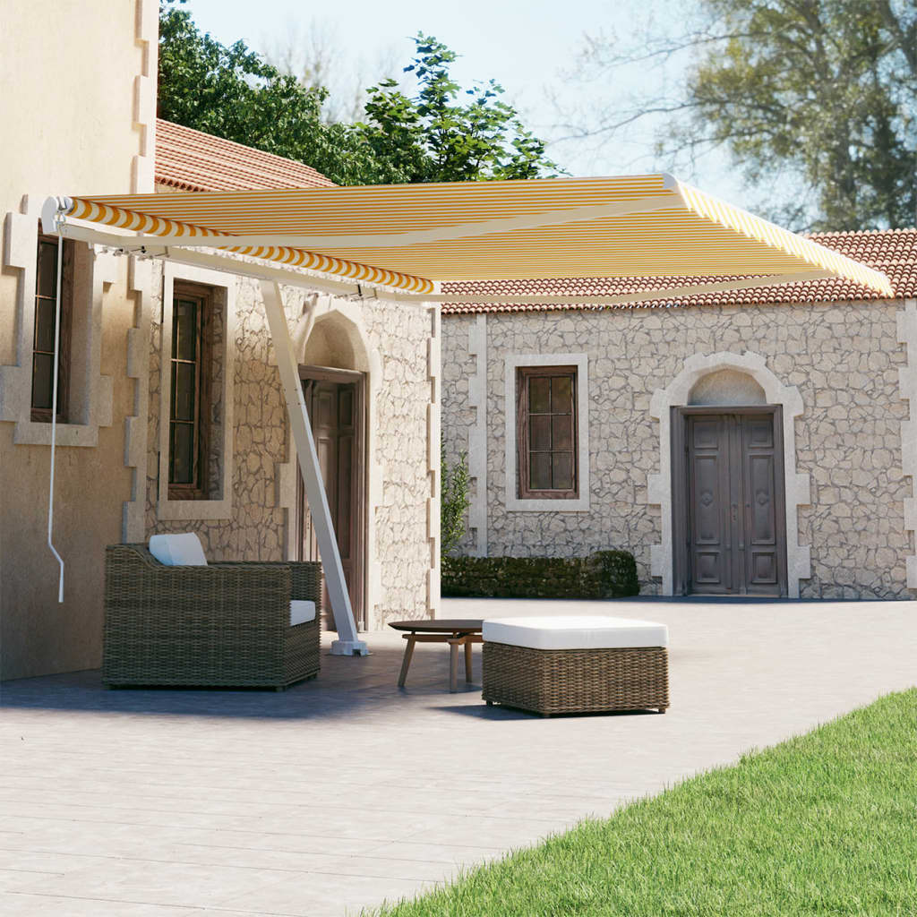 foto del prodotto tenda da sole retrattile manuale palo 450x300 cm gialla bianca cod mxl 58484