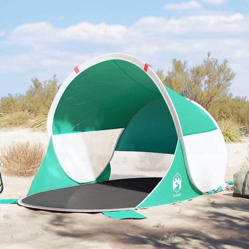 foto del prodotto tenda da spiaggia pop up verde mare impermeabile