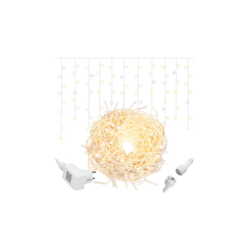 foto del prodotto tenda di luce a led 500 bianco caldo, flash bianco freddo, luci interno esterno gocce.