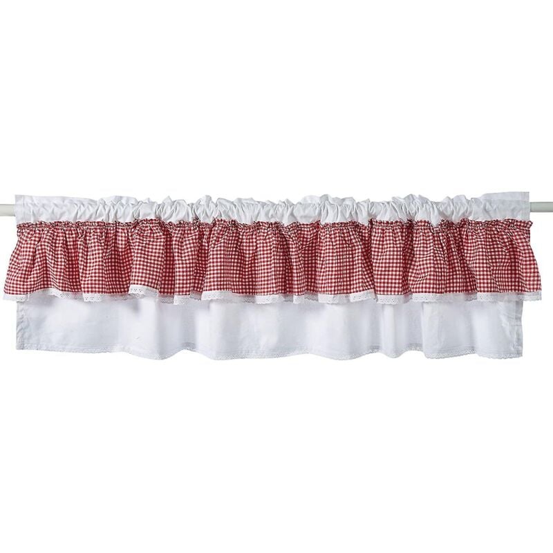foto del prodotto tenda divisoria per cucina a quadri in cotone con croce, mezza tenda 40x150 cm