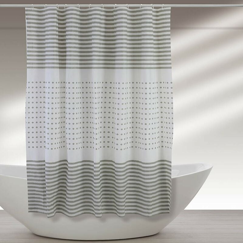 foto del prodotto tenda doccia 120x200 cm in acrilico bianco e beige completa di gancetti