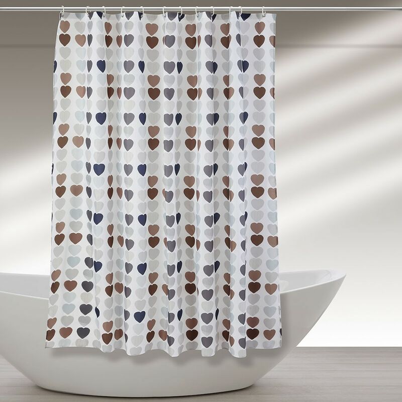 foto del prodotto tenda doccia 120x200cm in poliestere dalla fantasia a cuori con ganci