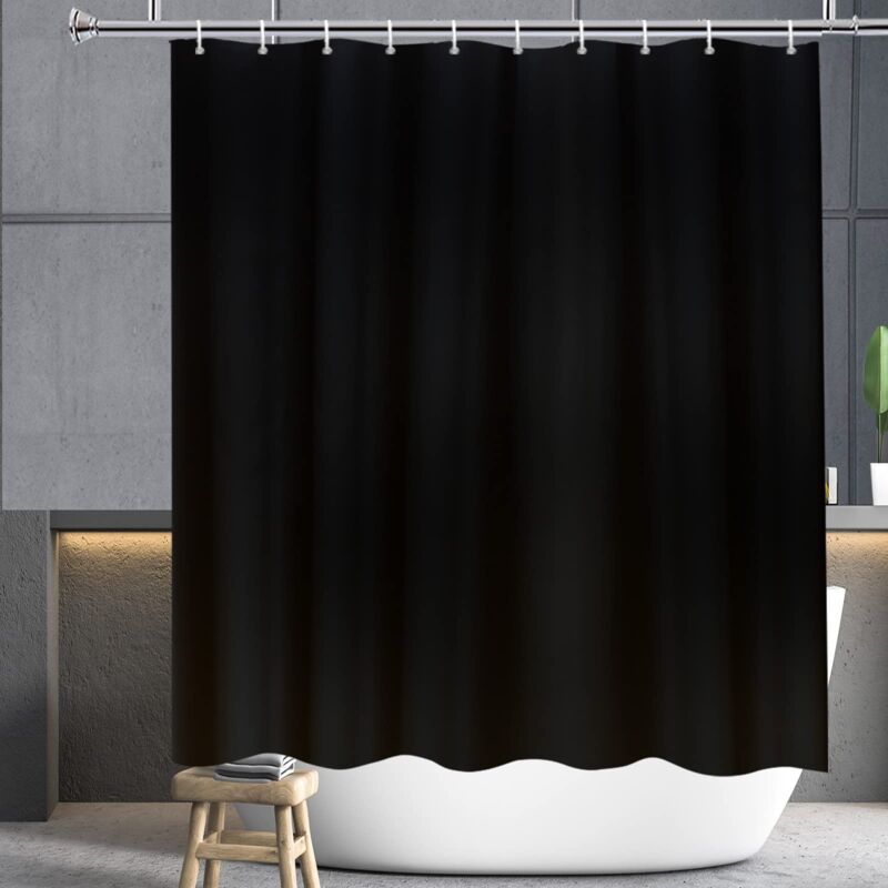 foto del prodotto tenda doccia antimuffa nera, tenda doccia tessile idrorepellente lavabile e antimuffa per il bagno di casa, larghezza 180 x altezza 180 cm