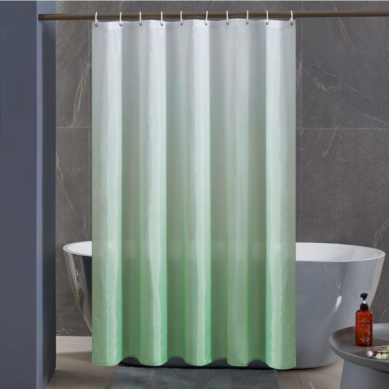 foto del prodotto tenda doccia antimuffa, tenda per vasca da bagno gradiente impermeabile tessuto in poliestere lavabile verde 240x200cm