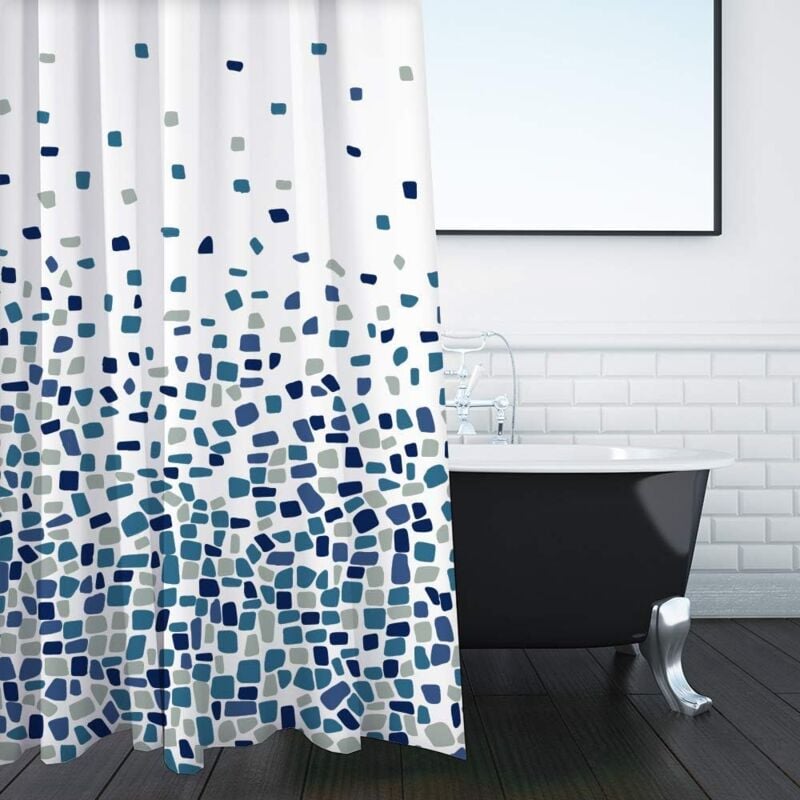foto del prodotto tenda doccia antimuffa, tenda vasca da bagno mosaico, tessuto lavabile impermeabile e facile da pulire blu 180x180cm