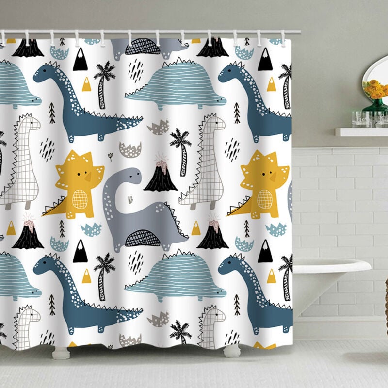 foto del prodotto tenda doccia dinosauro, tende bagno in poliestere impermeabile antimuffa lavabile tipo b 80x180cm