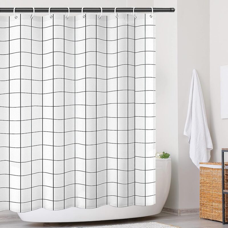 foto del prodotto tenda doccia impermeabile, tenda bagno doccia in poliestere antimuffa, lavabili, motivo a scacchi bianchi e neri 2200x240
