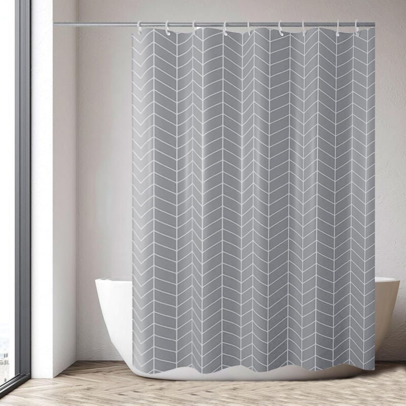 foto del prodotto tenda doccia impermeabile, tende bagno linea bianca con ganci, tenda in poliestere impermeabile antimuffa lavabile - grigio 80x180cm