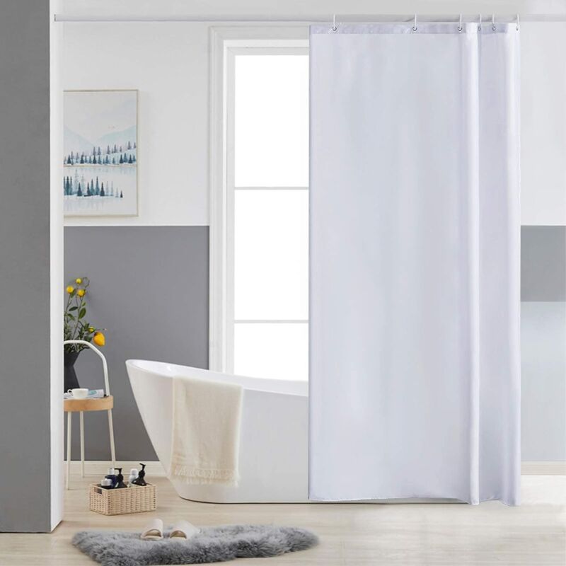 foto del prodotto tenda doccia in tessuto antimuffa, tende doccia con occhielli in metallo e ganci in plastica bianco 100x180