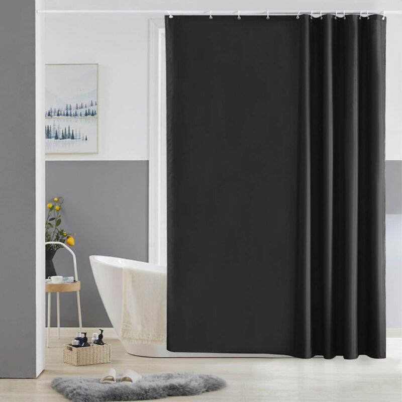 foto del prodotto tenda doccia in tessuto antimuffa, tende doccia con occhielli in metallo e ganci in plastica nero 80x180