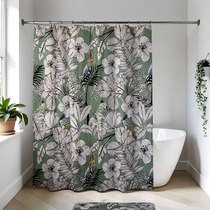 foto del prodotto tenda doccia peva 180x180 cm jungle fever kaki tendance