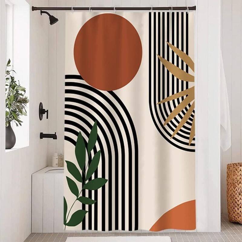 foto del prodotto tenda doccia resistente alla muffa, tenda da bagno boho, linee nere, tende doccia moderno minimalista in poliestere lavabile 160x180cm