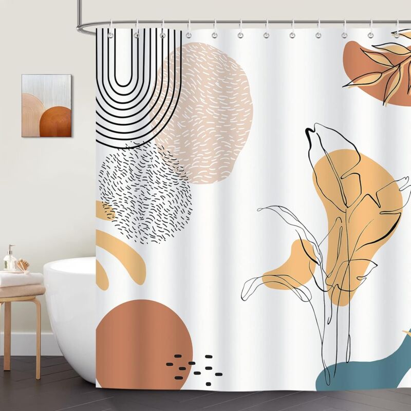 foto del prodotto tenda doccia resistente alla muffa, tenda da bagno con foglie boh mien, moderno e minimalista in poliestere lavabile 180x180cm