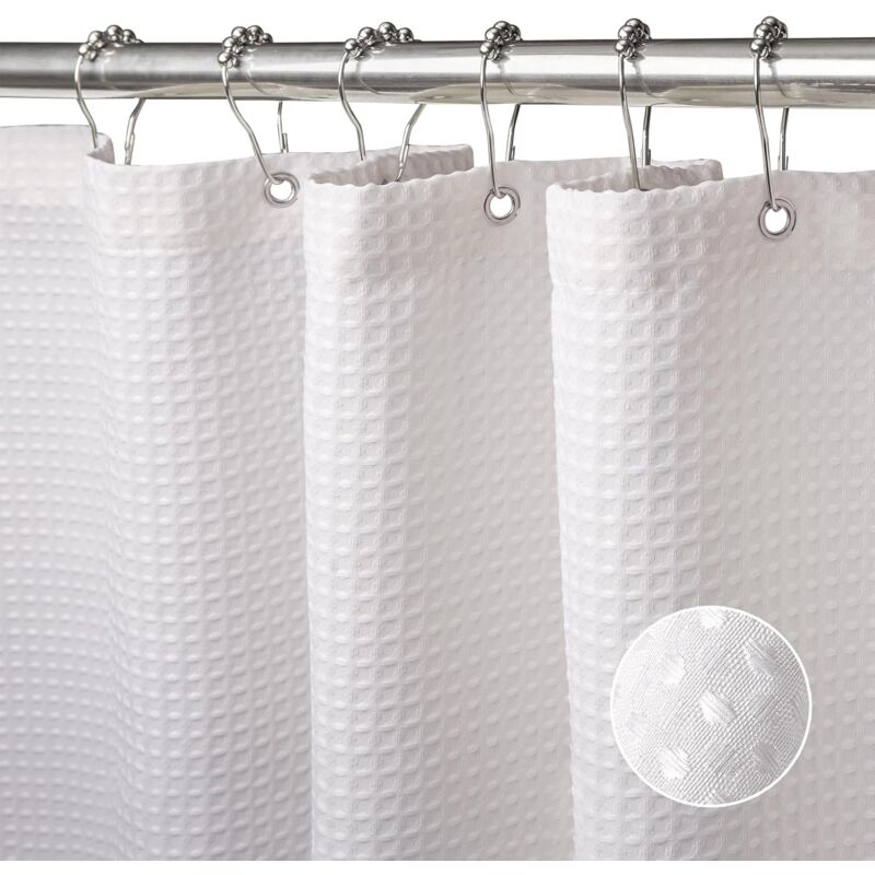 foto del prodotto tenda doccia waffle impermeabile, tenda vasca da bagno tessuto in poliestere antimuffa lavabile bianco 100x180cm