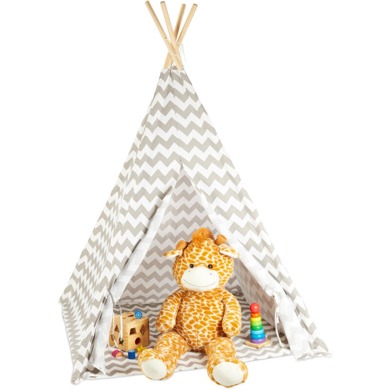 foto del prodotto tenda giocattolo per bambini, con fondo, con borsa per il trasporto, hxlxp 160 x 115 x 115 cm, bianca grigia relaxdays