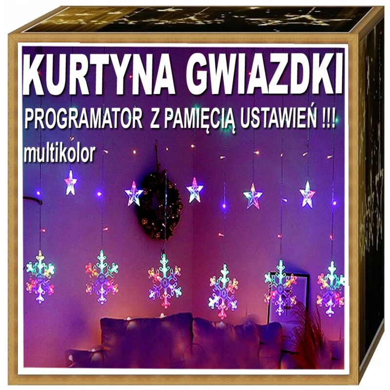 foto del prodotto tenda girlanda, stelle, luci dell albero di natale, ghiaccioli, programmatore finestre star