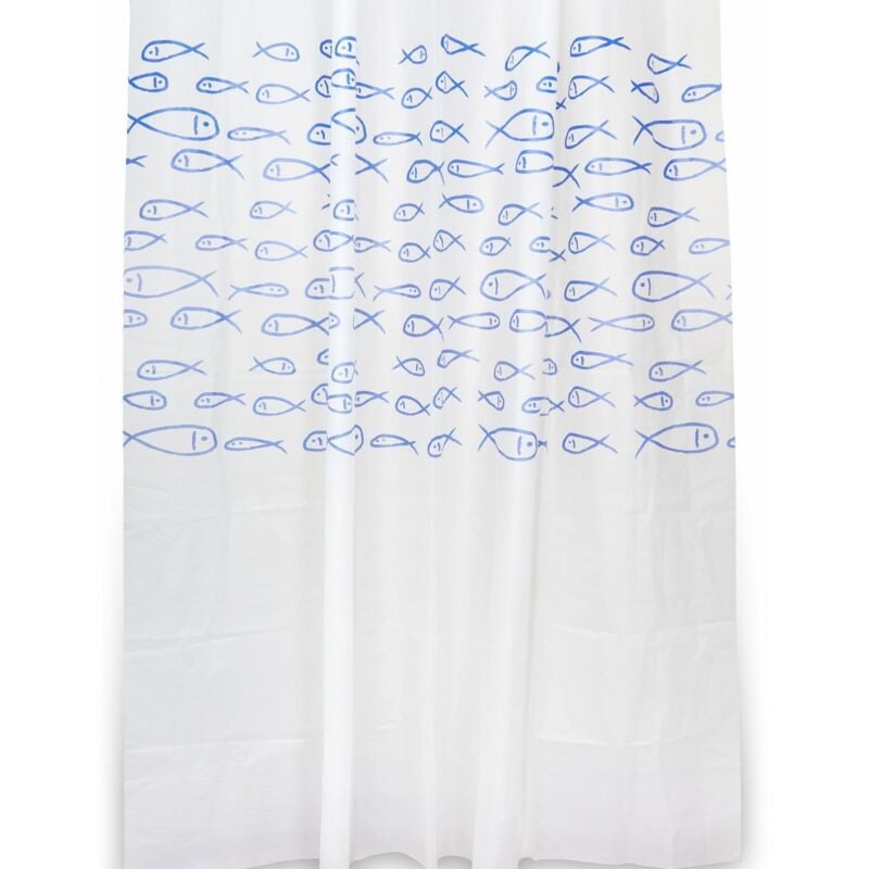 foto del prodotto tenda impermeabile doccia vasca in peva fantasia pesci h 200 con ganci mod. maui 120 cm