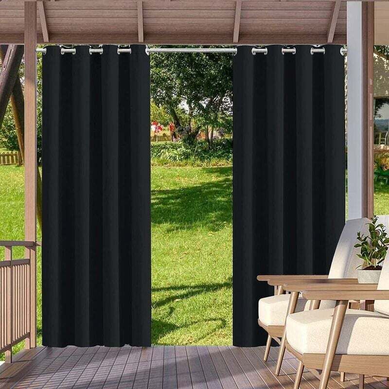 foto del prodotto tenda impermeabile per esterni, isolamento termico, antivento e protezione dai raggi uv tende oscuranti adatte per giardini, padiglioni, balconi, terrazze (nero, 2 pezzi / 132 x 240 cm)