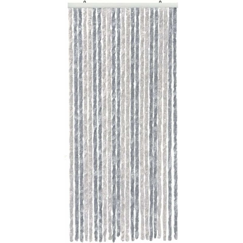 foto del prodotto tenda in ciniglia per porta ingresso proteggisole antimosche lavabile regolabile argento 100x220 cm