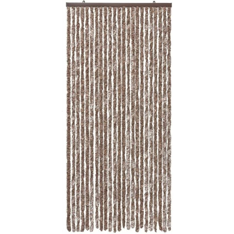 foto del prodotto tenda in ciniglia per porta ingresso proteggisole antimosche lavabile regolabile beige marrone 100x220 cm