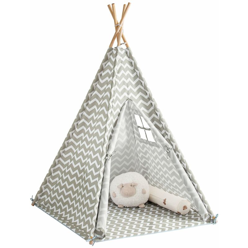 foto del prodotto tenda indiani bambini casa per bambini con 1 portella e 1 finestra righe bianco sporco oss03,it sobuy