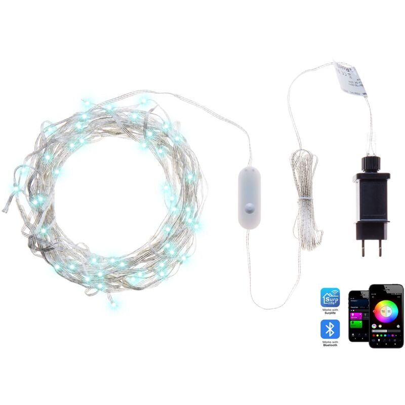 foto del prodotto tenda led con luci cambiacolori controllate da app 150 cm con interruttore trasparente kulusuk