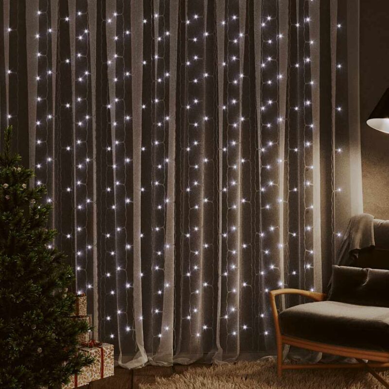 foto del prodotto tenda luci a ghiaccioli 3x3m 300 led bianco freddo 8 funzioni vidaxl