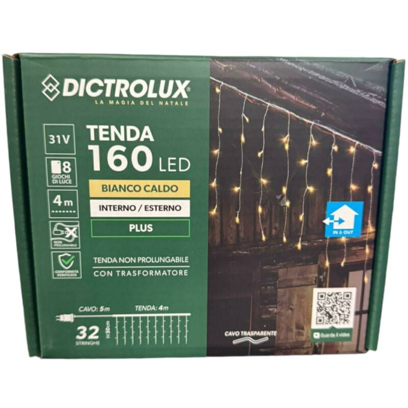 foto del prodotto tenda luminosa 160 led bianco caldo