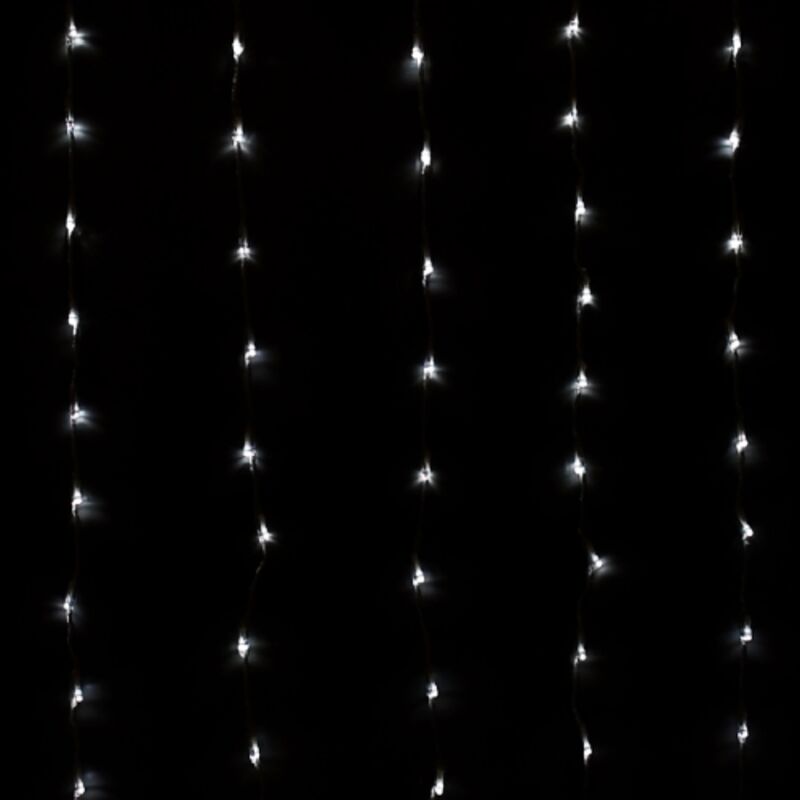 foto del prodotto tenda luminosa 160 led di natale luce bianco caldo 3x1 mt cavo trasparente con 8 giochi di luce per uso interno e esterno wisdom