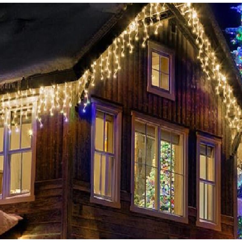 foto del prodotto tenda luminosa 240 led bianco caldo giallo 5 metri per esterno prolungabile ip44 luminaria pioggia cascata di luci colorate