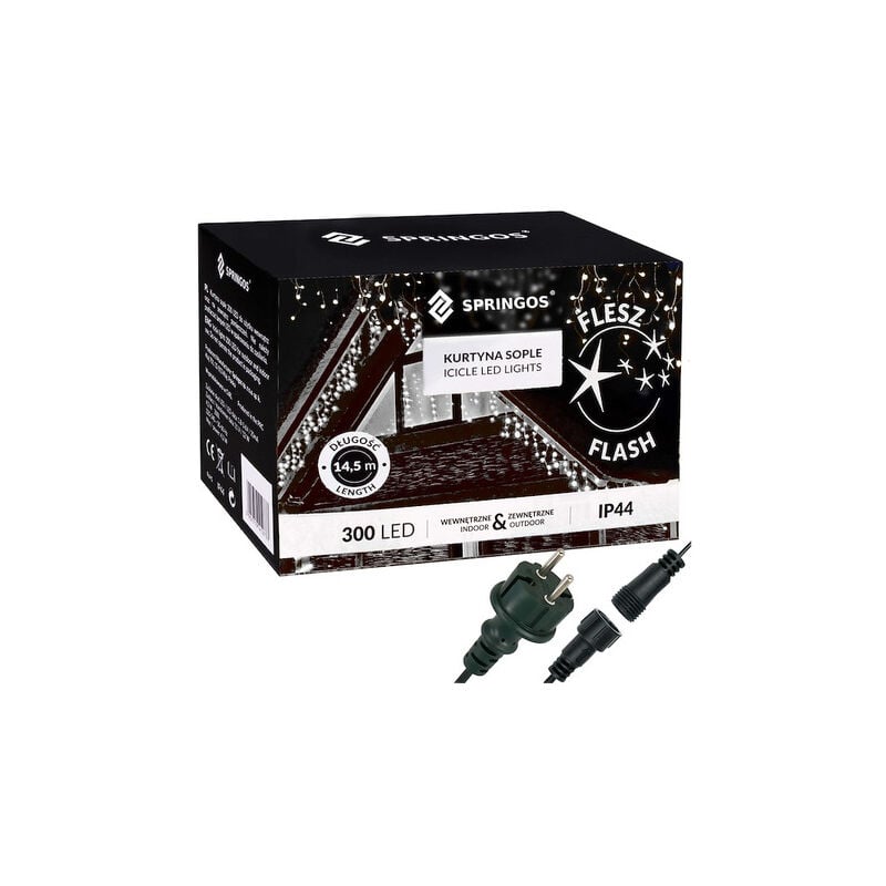 foto del prodotto tenda luminosa 300 led girlanda, luci esterne fiocchi bianco freddo flash.