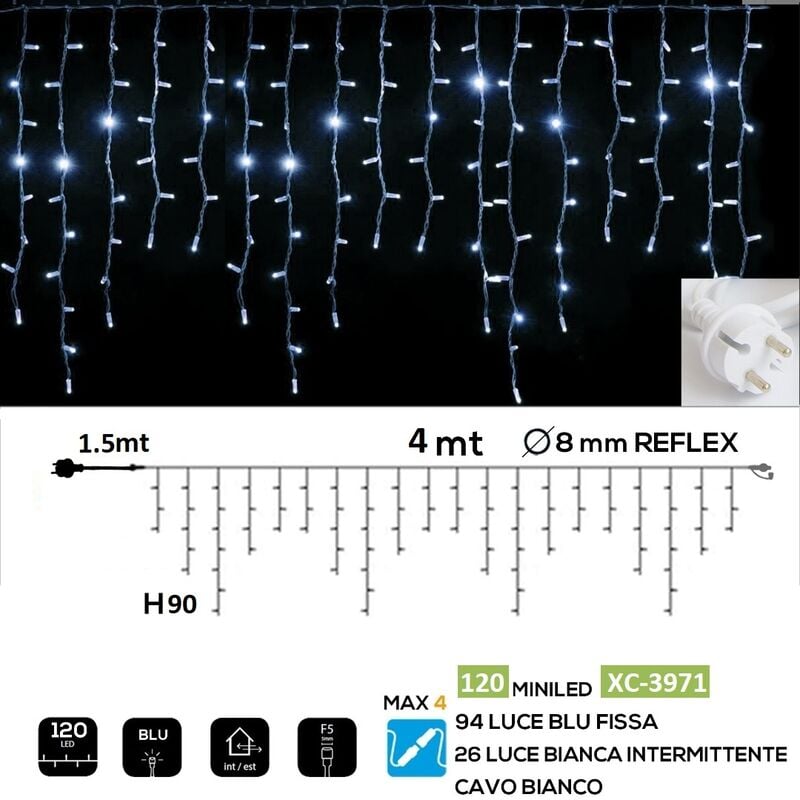 foto del prodotto tenda luminosa 4 mt catena luci per natale feste natalizie addobbo esterno impermeabile ip44 professionale bianco freddo