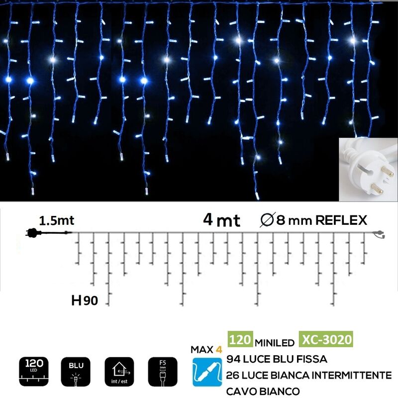 foto del prodotto tenda luminosa 4 mt catena luci per natale feste natalizie addobbo esterno impermeabile ip44 professionale blu